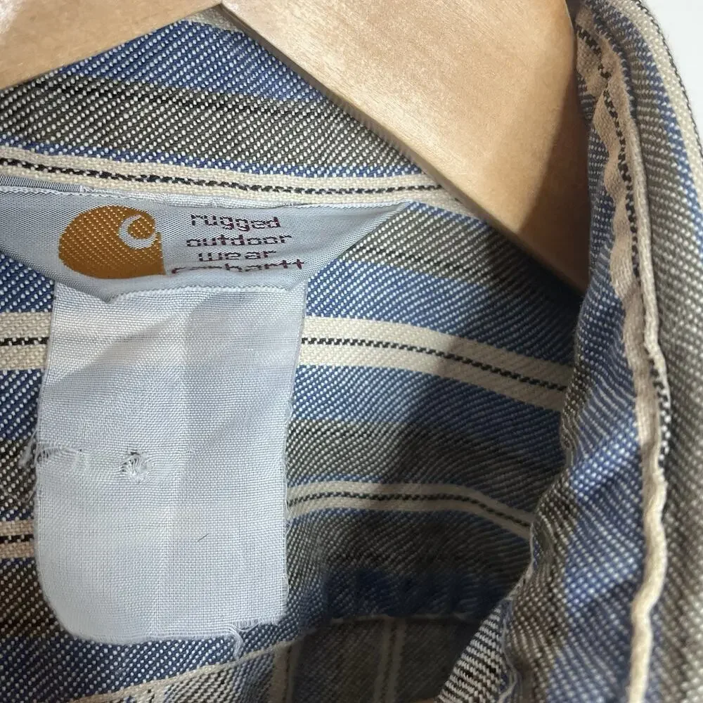 Carhartt Vintage Mens Striped Shirt Size L Work Chore Engineer Twill Button up